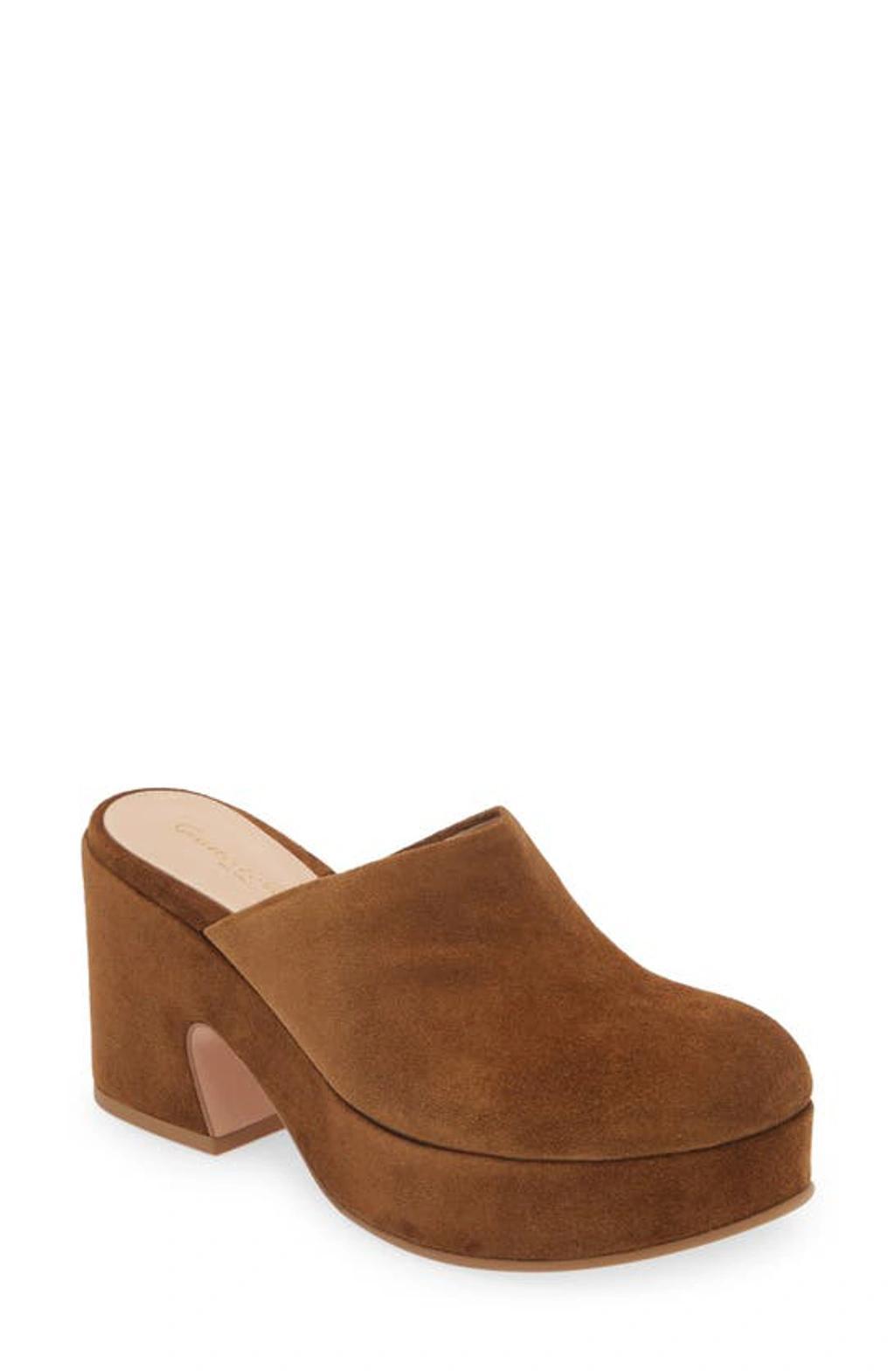 GIANVITO ROSSI Suede Block-heel Platform Mules In Brown product image