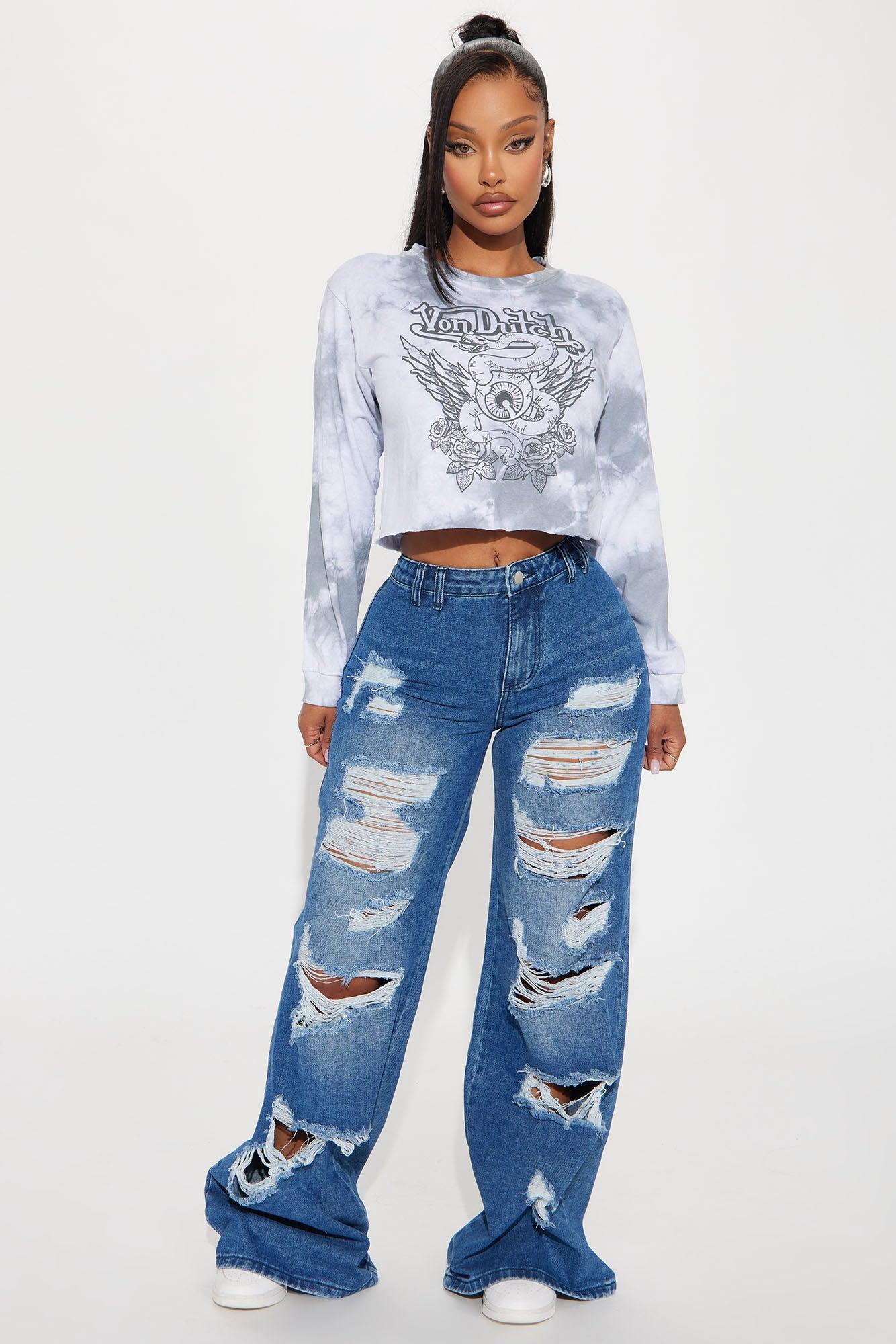 Von Dutch Tie Dye Long Sleeve Top - Grey Product Image