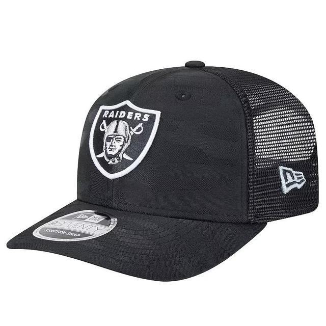 Mens New Era Black Las Vegas Raiders Adventure Camo Trucker 9SEVENTY Stretch-Snap Adjustable Hat Product Image