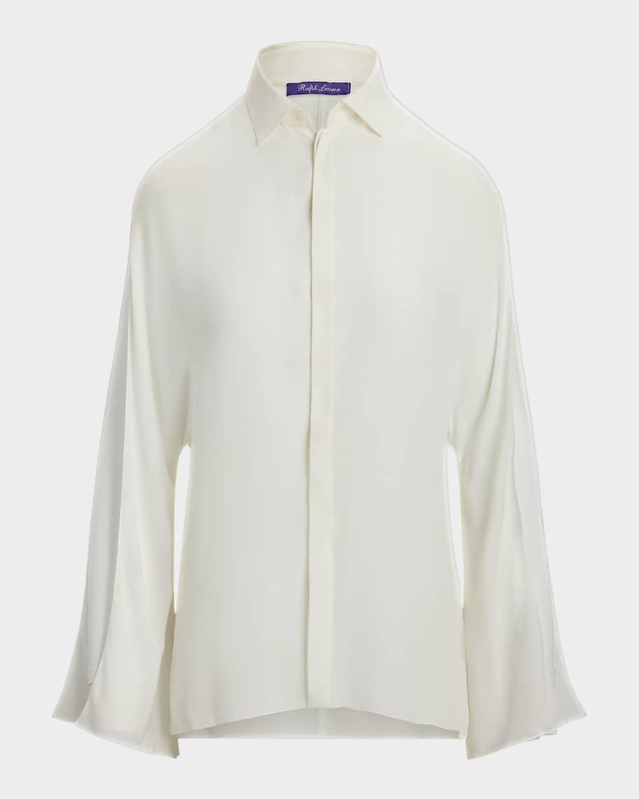 Karen Slit-Sleeve Silk Georgette Blouse With Tie Cuffs product image