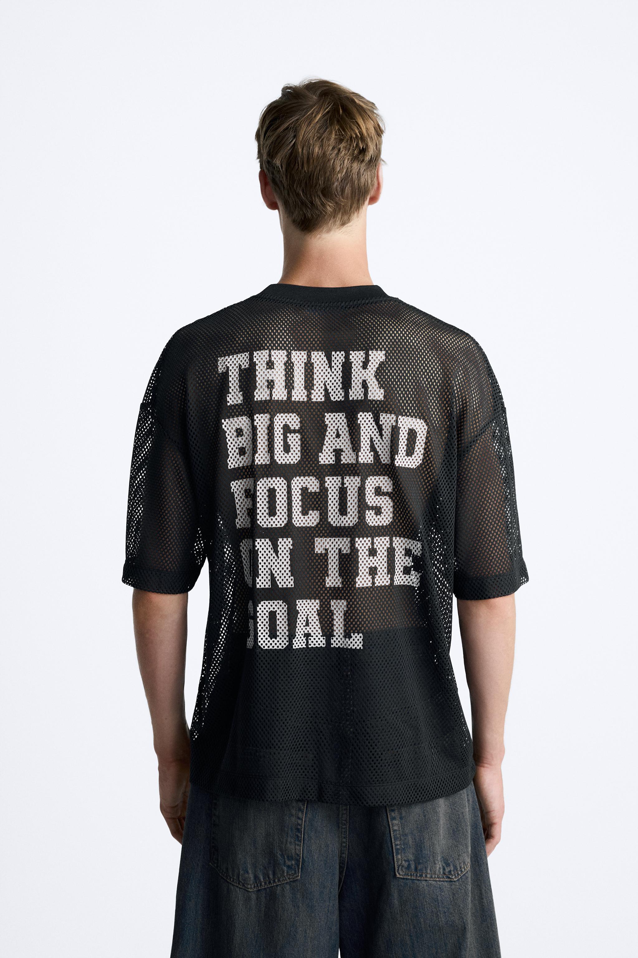 TEXTURED MESH TEXT T-SHIRT Product Image