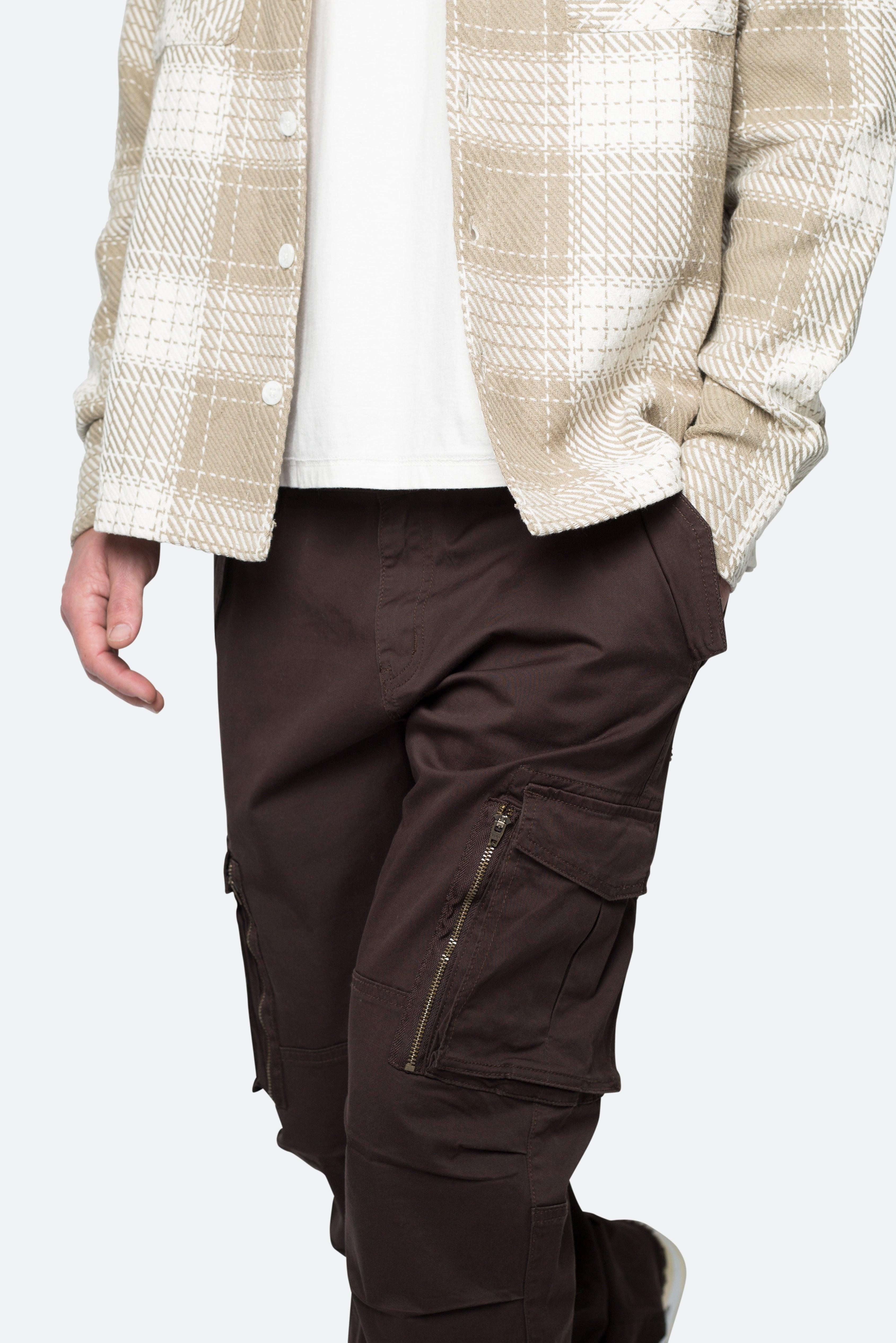 Paneled Zipper Cargo Pants - Brown Product Image