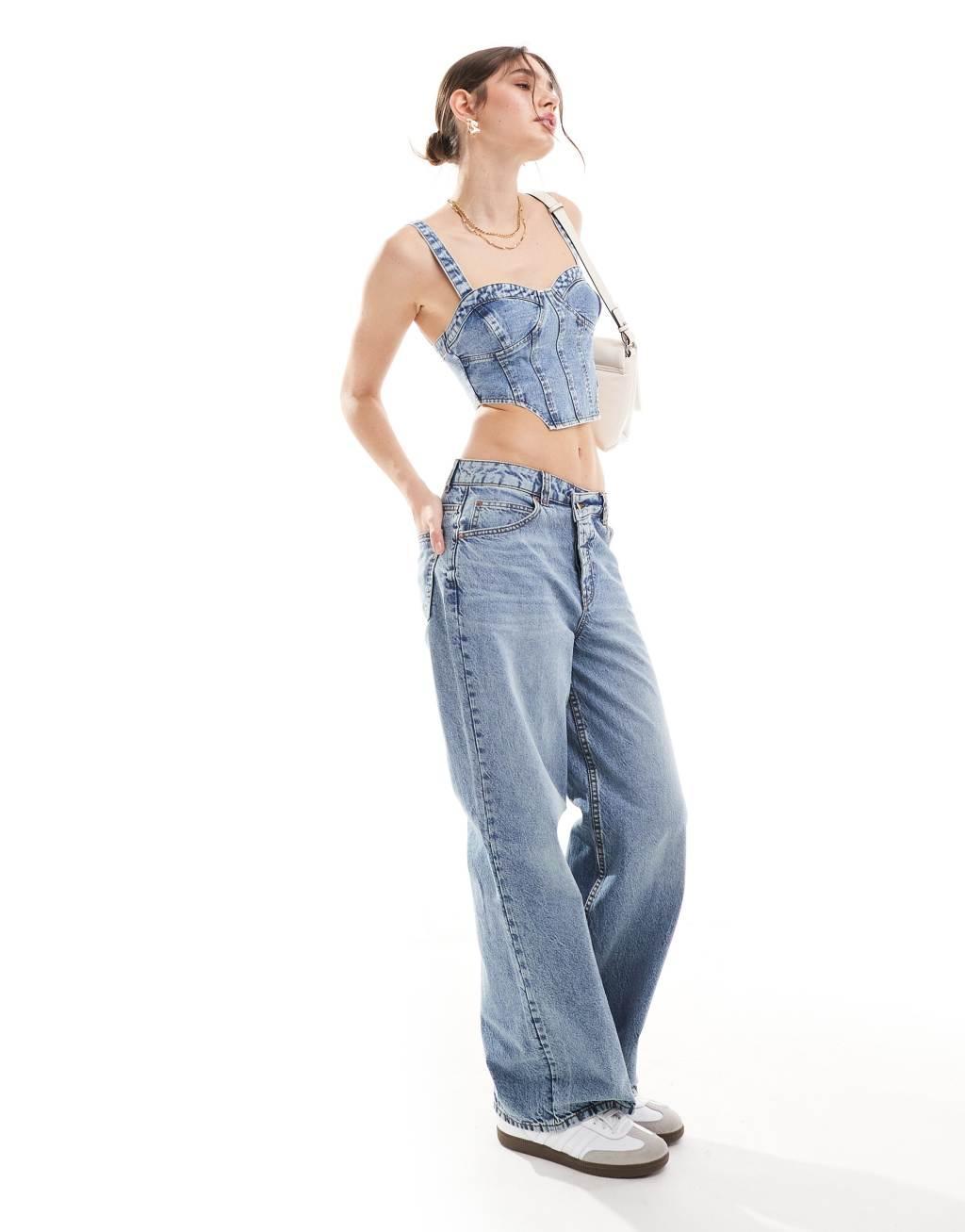 Miss Selfridge denim seamed cami top in blue acid waah Product Image