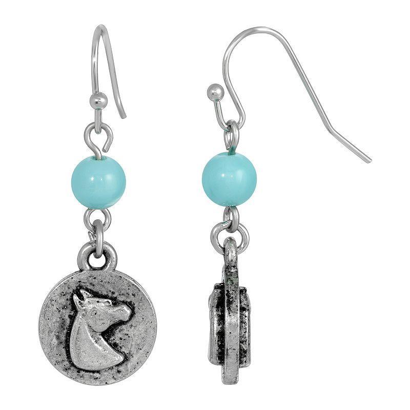 1928 Jewelry Turquoise Bead Horse Wire Earrings Product Image