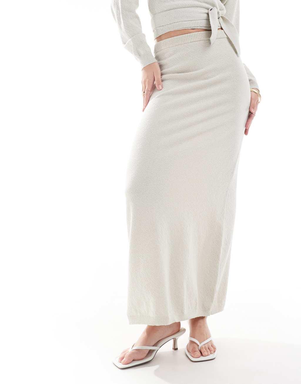 Pretty Lavish boucle knit maxi skirt in stone - part of a set Product Image