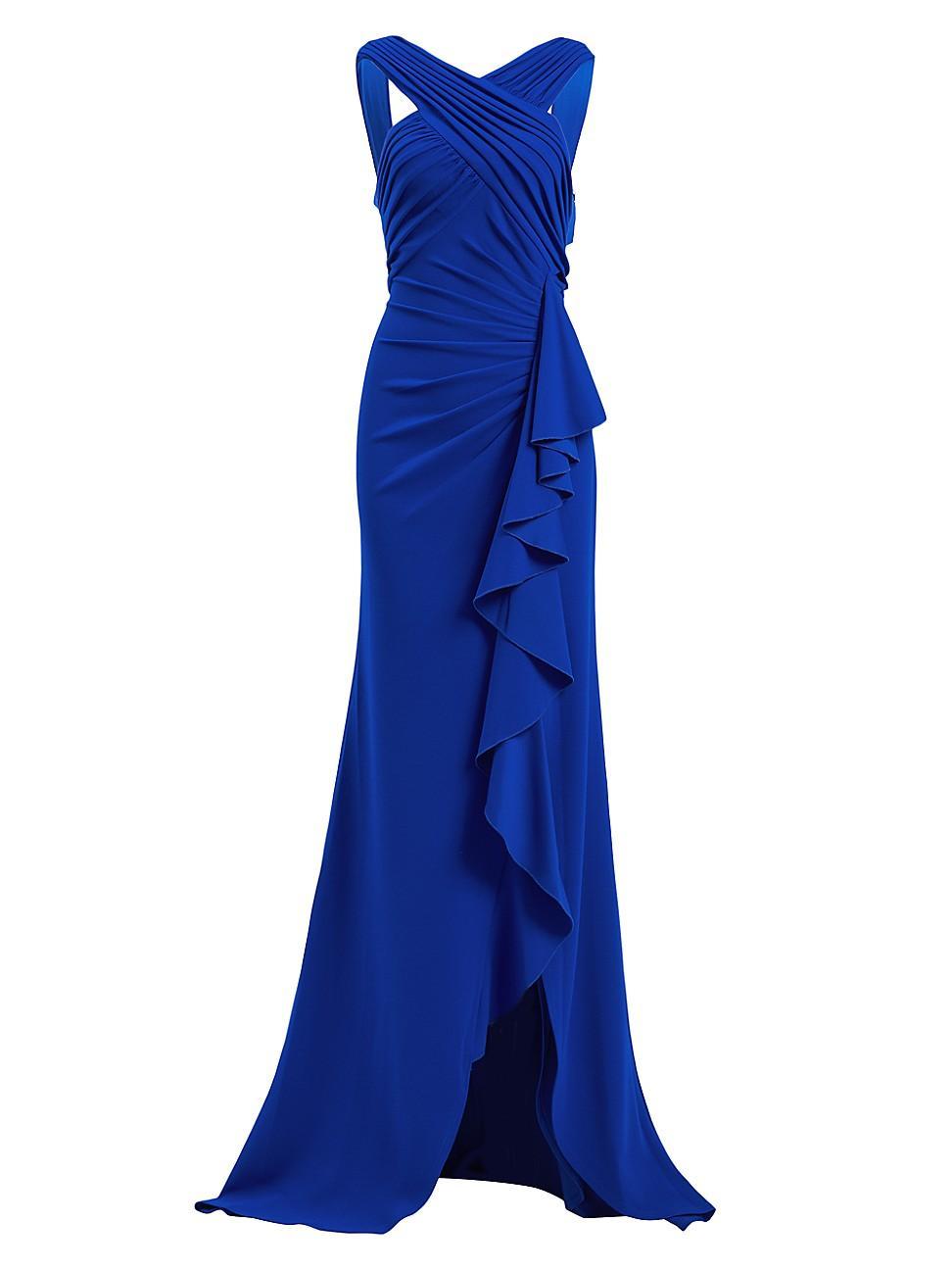 Womens Asymmetric Crp Ruffle Gown Product Image