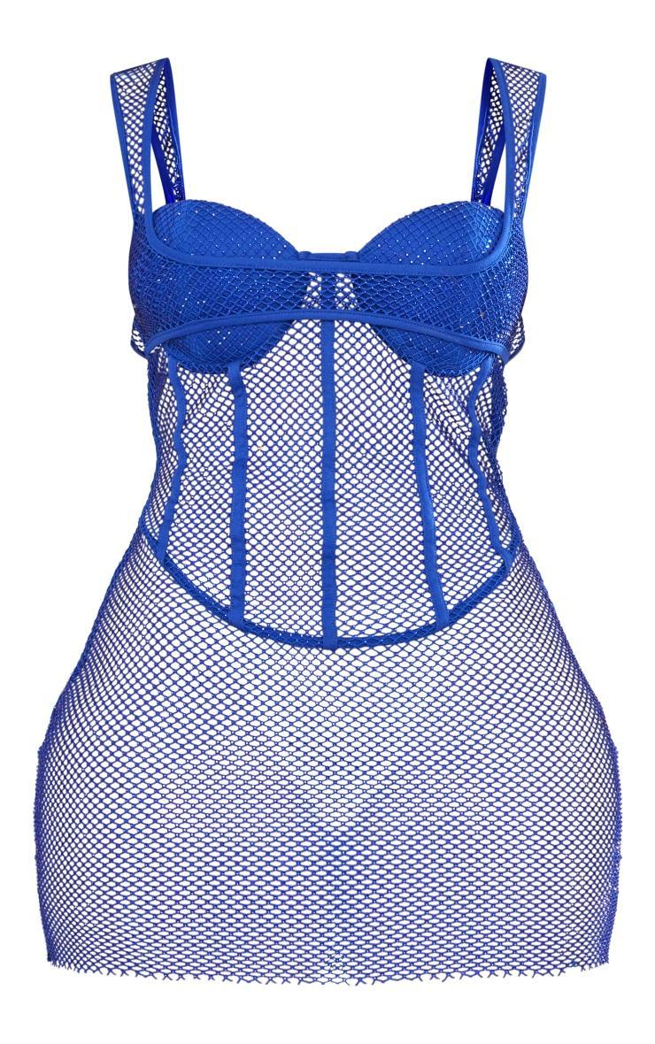 Shape Bright Blue Glitter Fishnet Cup Detail Bodycon Dress Product Image