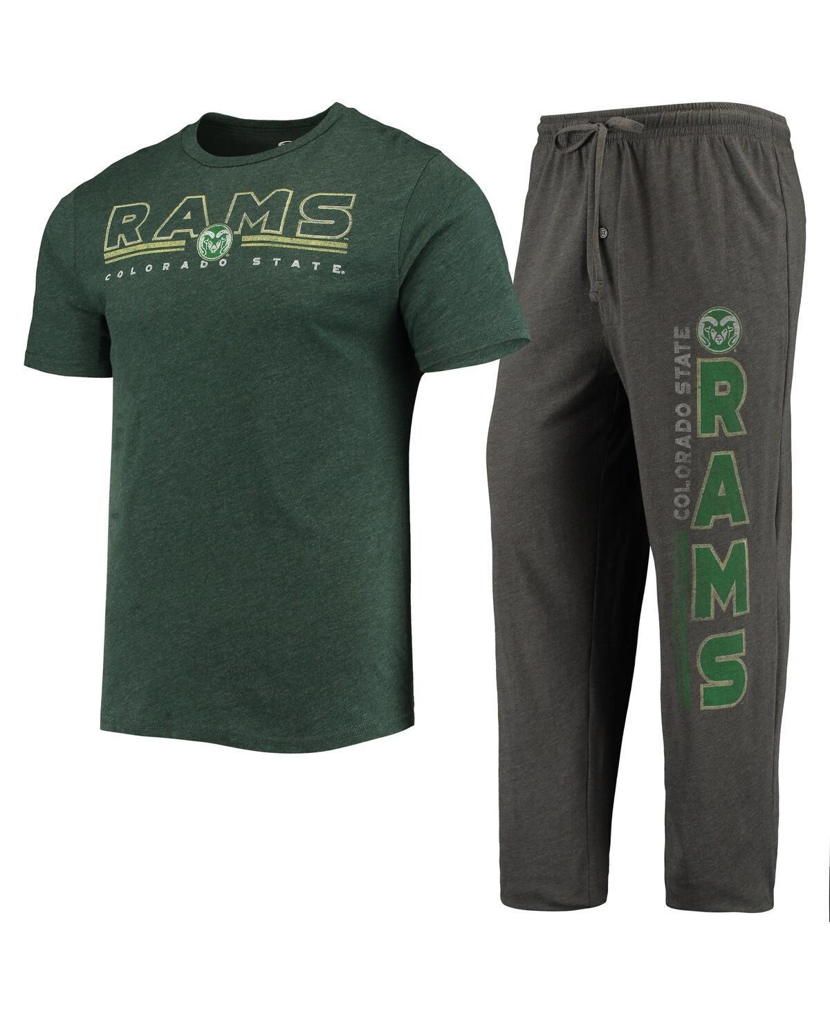 Mens Concepts Sport Heathered Charcoal/Green Colorado State Rams Meter T-Shirt & Pants Sleep Set Grey Product Image