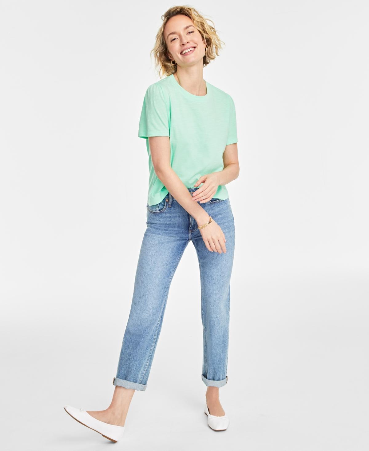 On 34th Womens Gathered-Sleeve Crewneck T-Shirt, Created for Macys Product Image