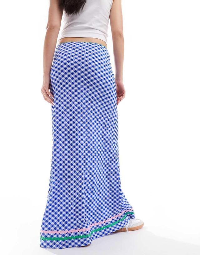 Neon Rose slinky gingham bow detail maxi skirt in blue Product Image