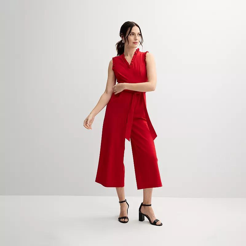 Womens Andrew Marc Ruffle Jumpsuit Red Product Image