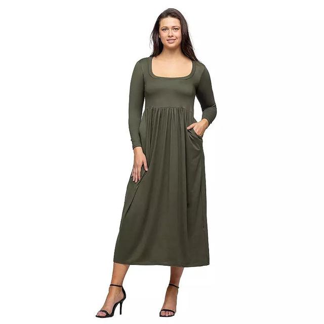 Womens 24Seven Comfort Apparel Long Sleeve Empire Waist Pocket Maxi Dress Green Product Image