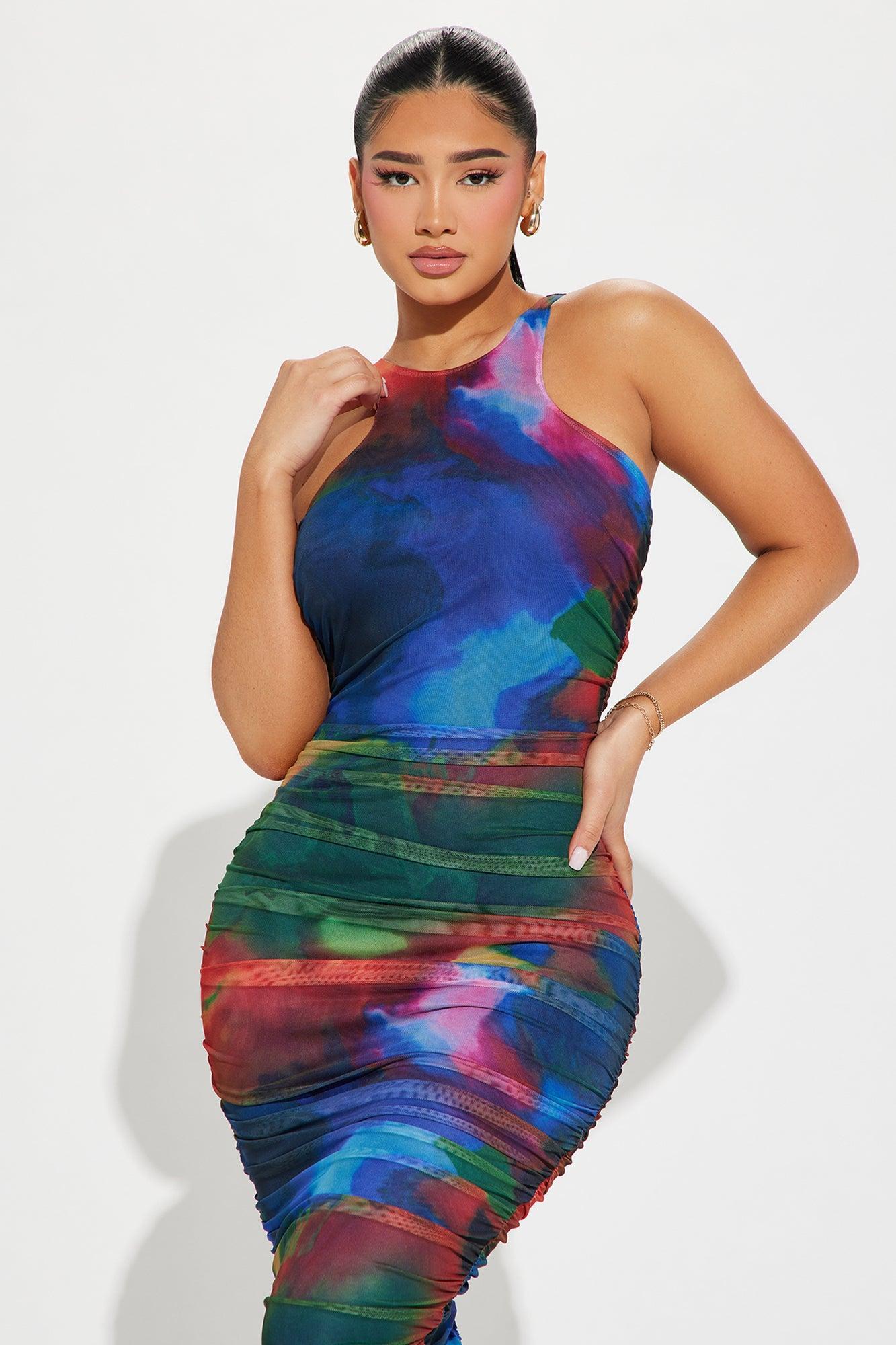 Kaleidoscope Eyes Mesh Midi Dress - Multi Color Product Image