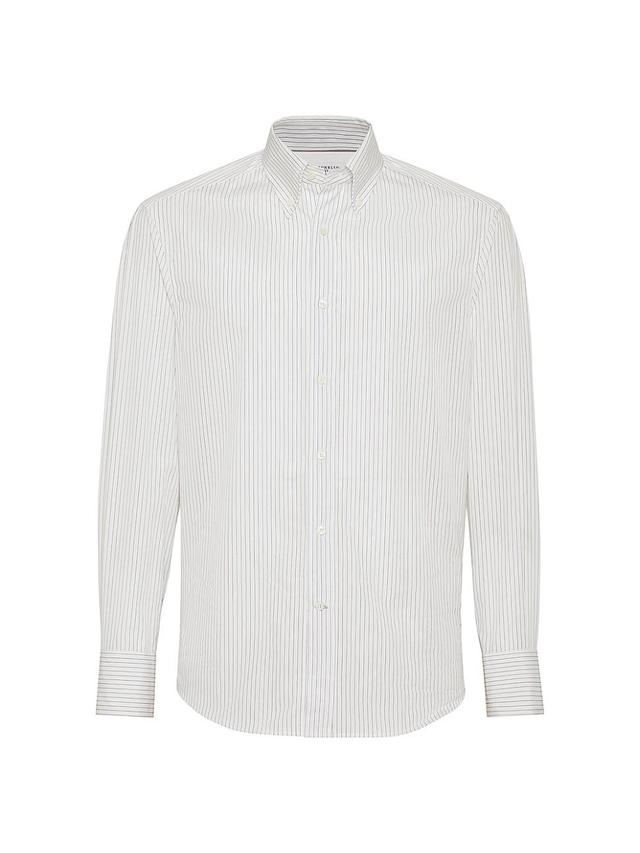 Mens Pinstripe Slim Fit Shirt with Button Down Collar Product Image