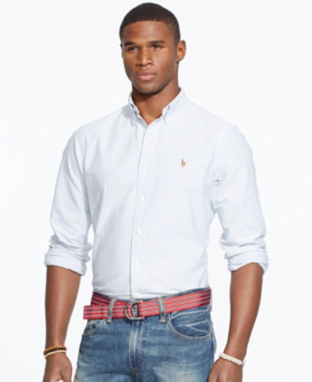 POLO RALPH LAUREN Men's Classic Fit Long Sleeve Oxford Shirt In Blue White Stripe Product Image