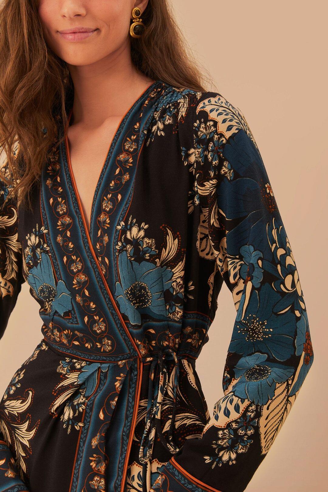 Black Blossom Tapestry LENZING™ ECOVERO™ Viscose Midi Wrap Dress Product Image