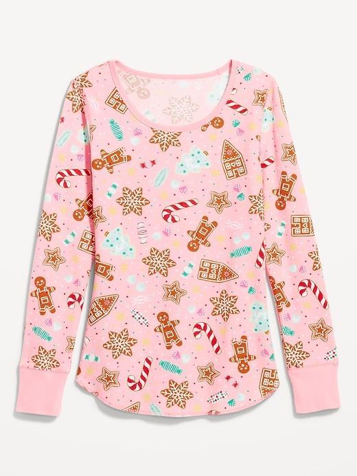 Printed Waffle Pajama Top for Women Product Image