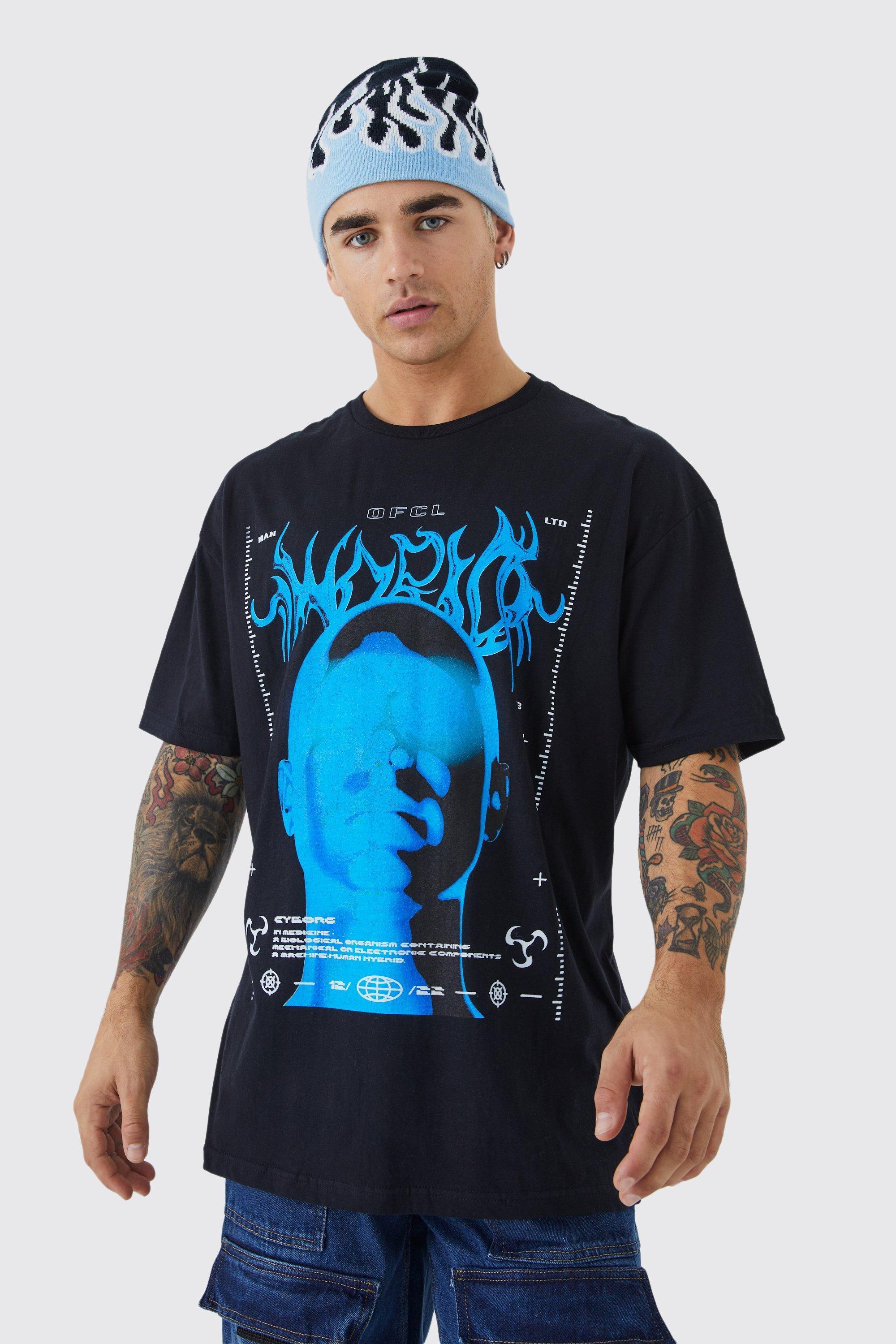 Oversized Futuristic Graphic Ex Neck T-shirt | boohooMAN USA Product Image