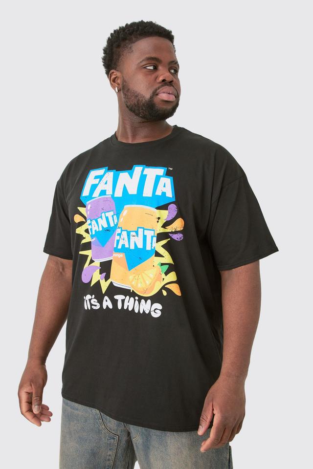 Mens Plus Multi Fanta Printed Licensed T-shirt In Black, Black Product Image