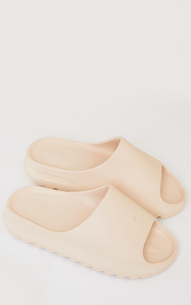 Cream Rubber Ribbed Sole Slides Product Image