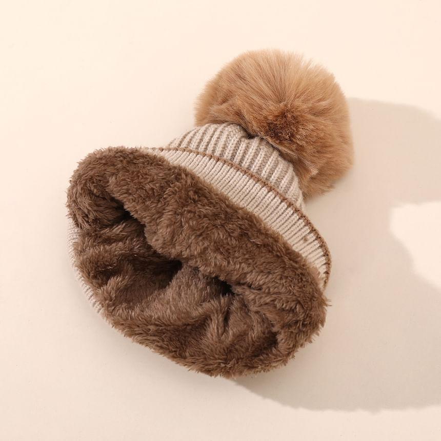 Two Tone Pom Pom Knit Beanie Product Image