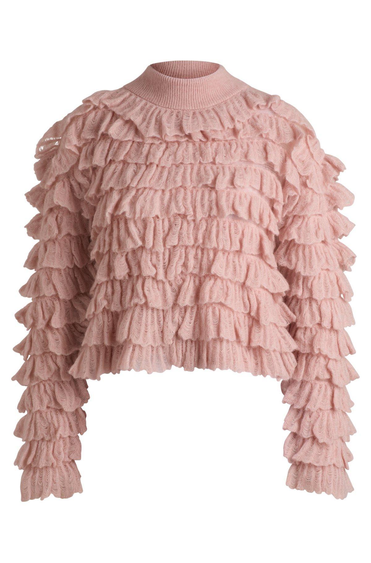 Oversize-fit mock-neck sweater with frilled structure Product Image