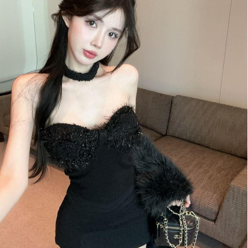 Strapless Bow Front Plain Crop Top Product Image