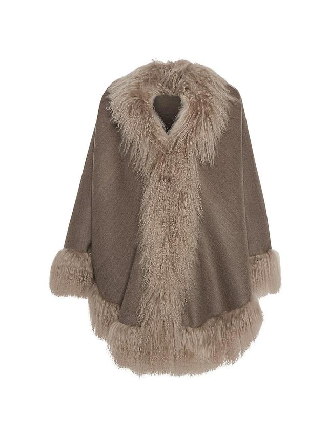 Womens Loro Piana Cashmere & Wool Cape with Mongolian Lamb Trim Product Image