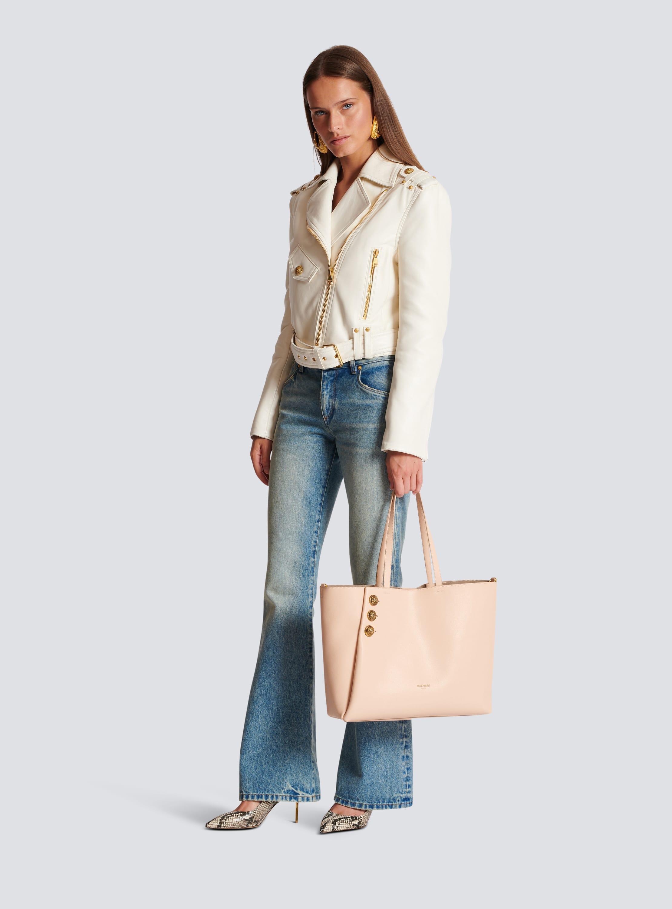 Emblème grained leather tote bag Product Image