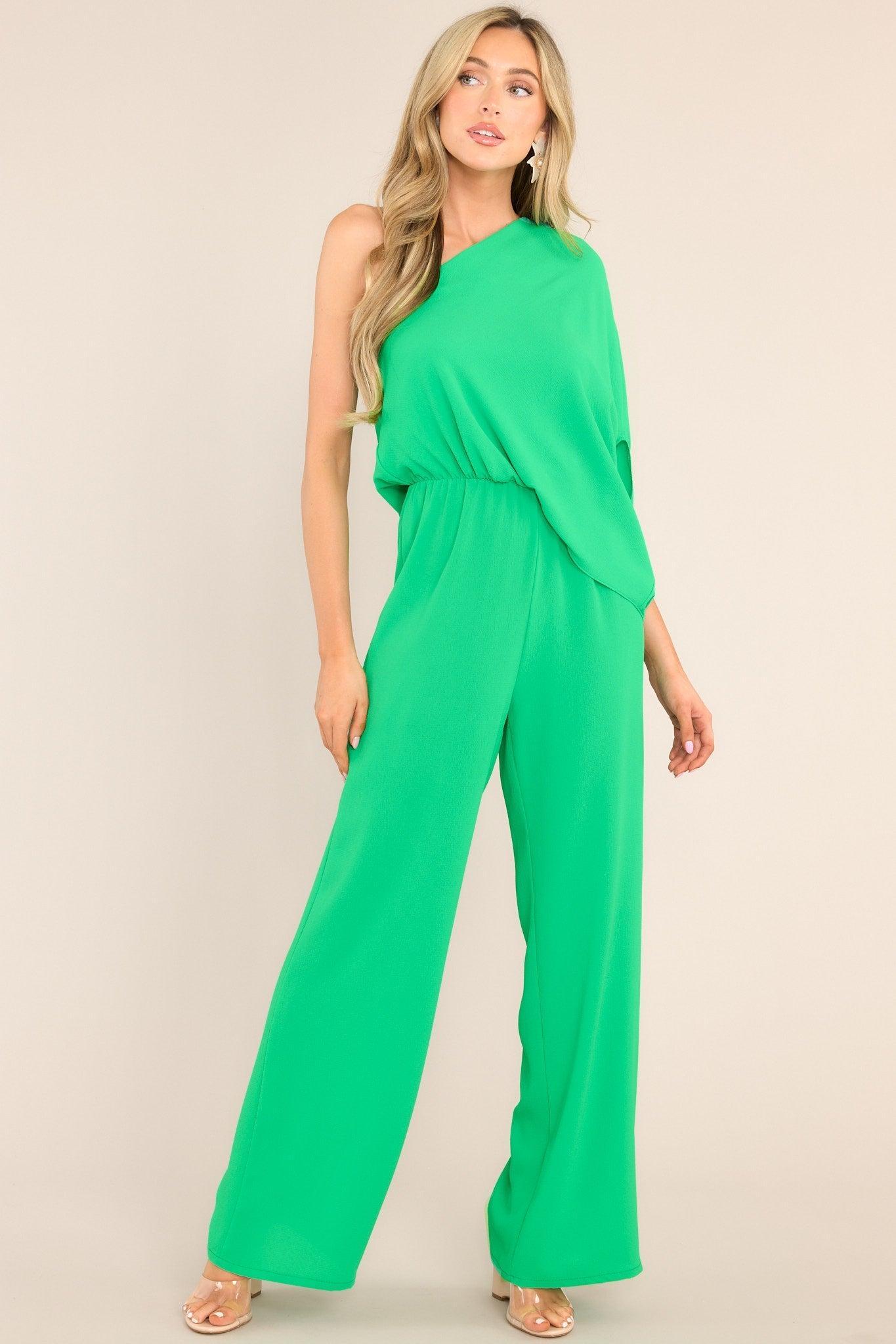 Dreaming Of New Green One Shoulder Jumpsuit Product Image