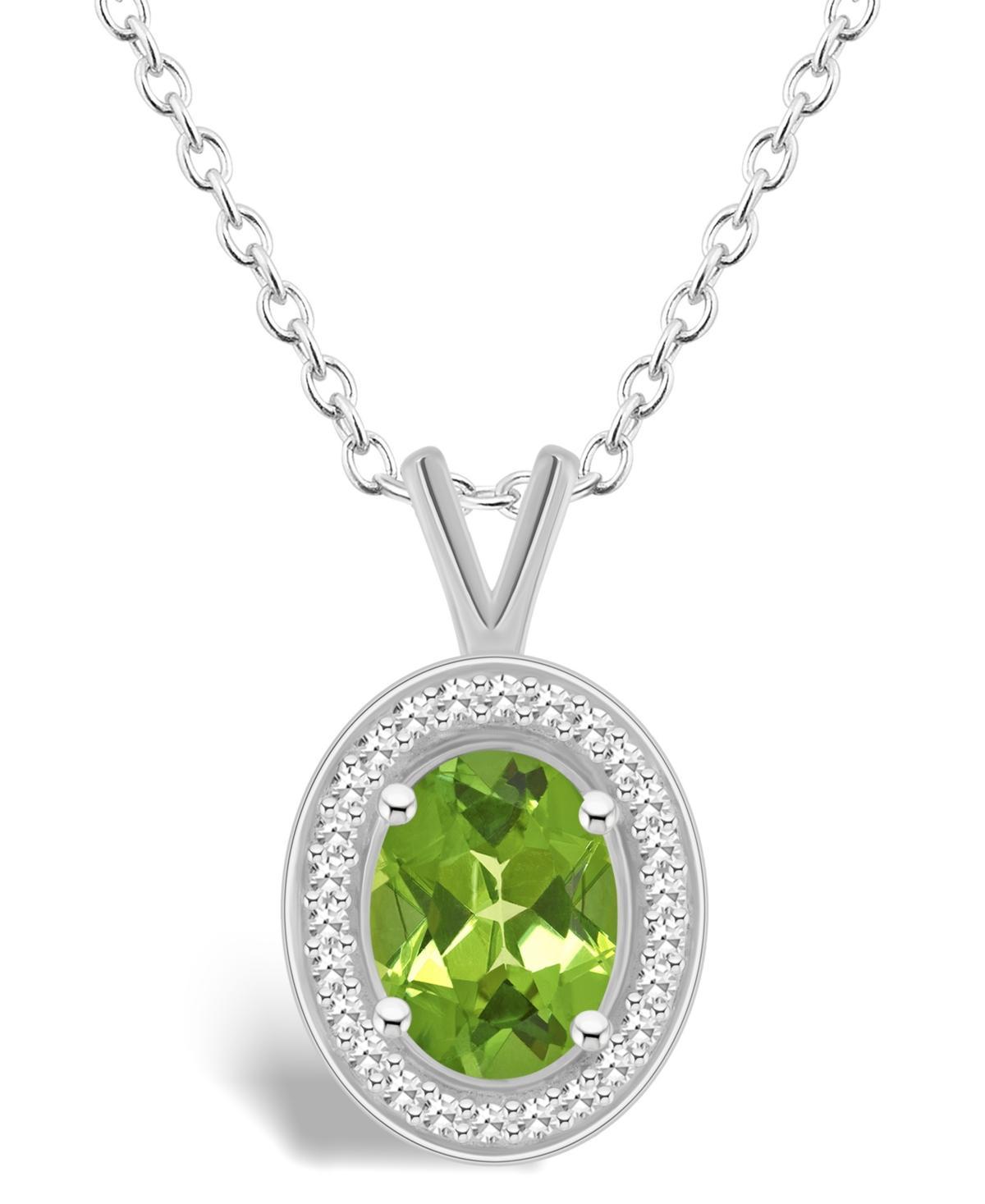 Celebration Gems Sterling Silver Emerald Cut Gemstone & 1/8 Carat T.W. Diamond Halo Pendant Necklace, Womens Peridot Product Image