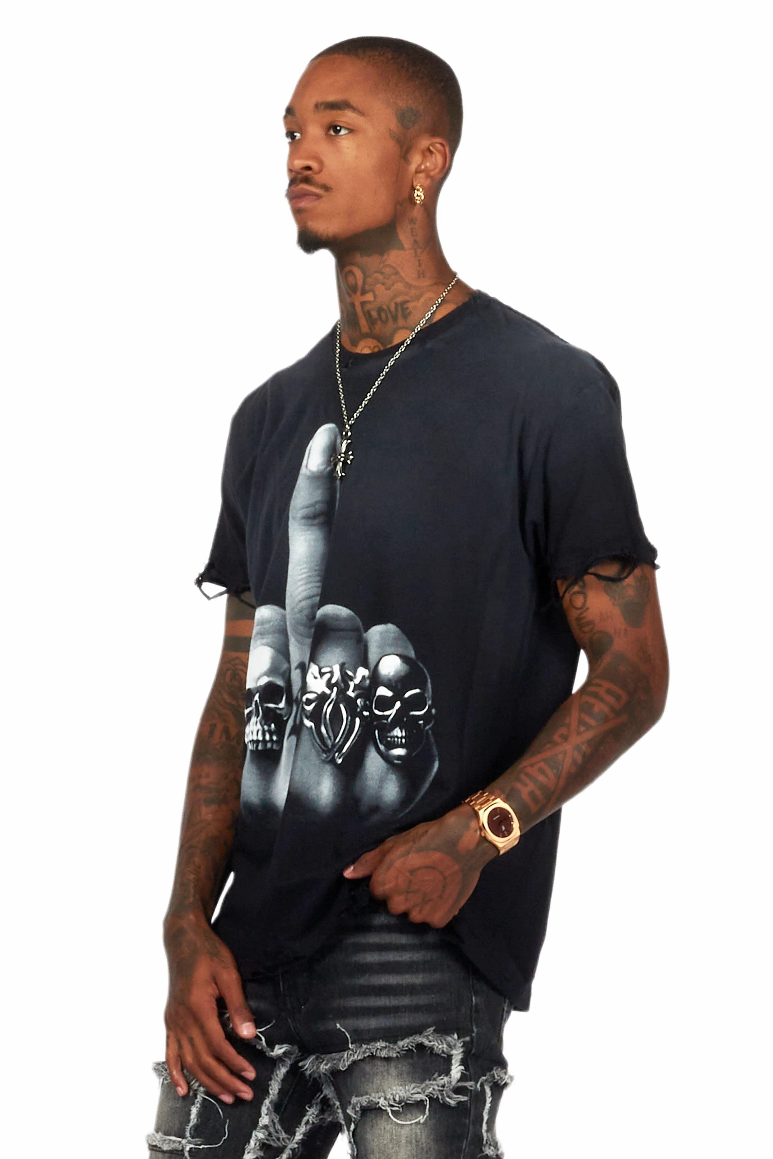 Ummar Black Oversized Graphic T-Shirt Male Product Image