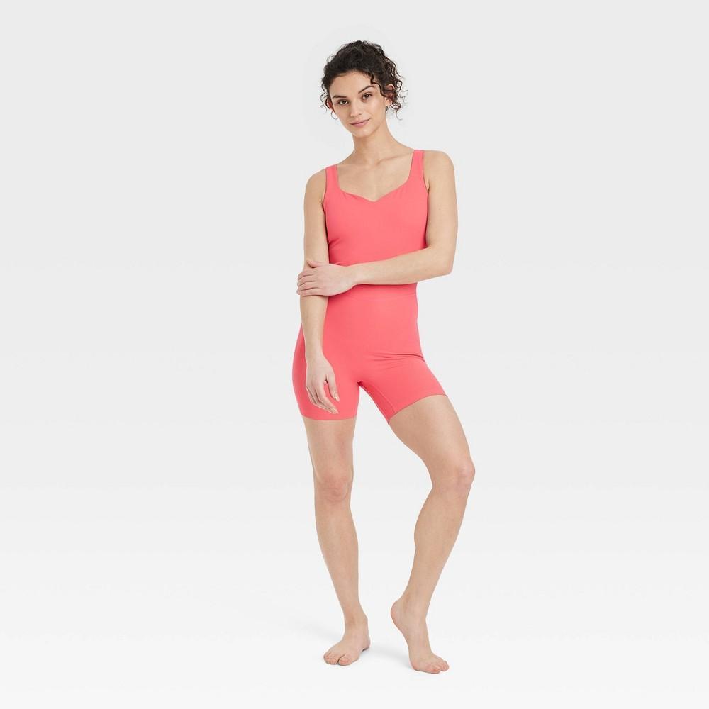 Womens Brushed Sculpt Rib Short Active Bodysuit - All In Motion Coral L Product Image