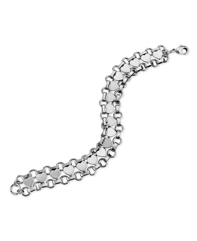 1928 Silver-Tone Heart Link Bracelet, Womens Product Image