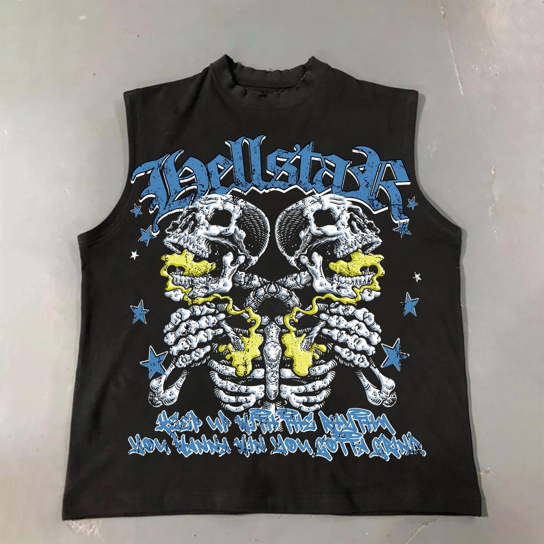 Men's Hellstar Flame Skeleton Star Print Cotton Sleeveless Tank Top Product Image