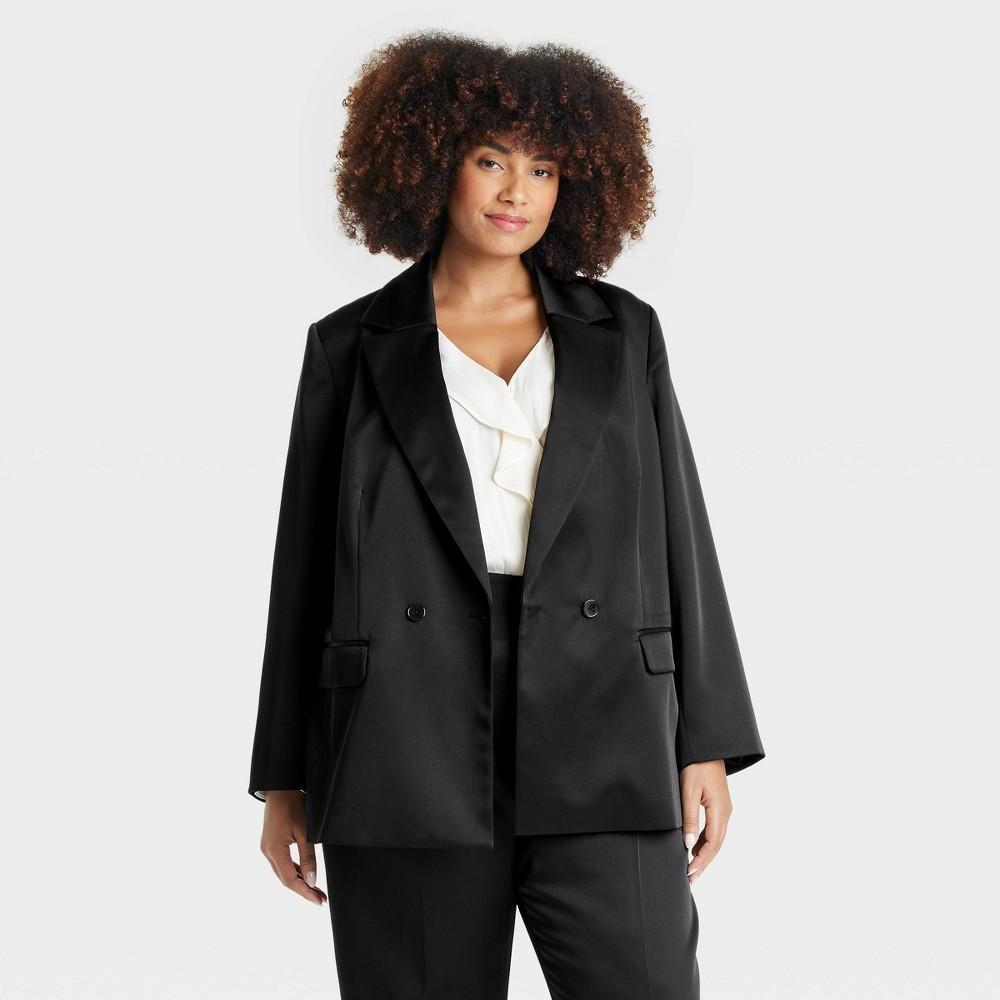 Womens Structured Satin Blazer - A New Day Black XXL product image