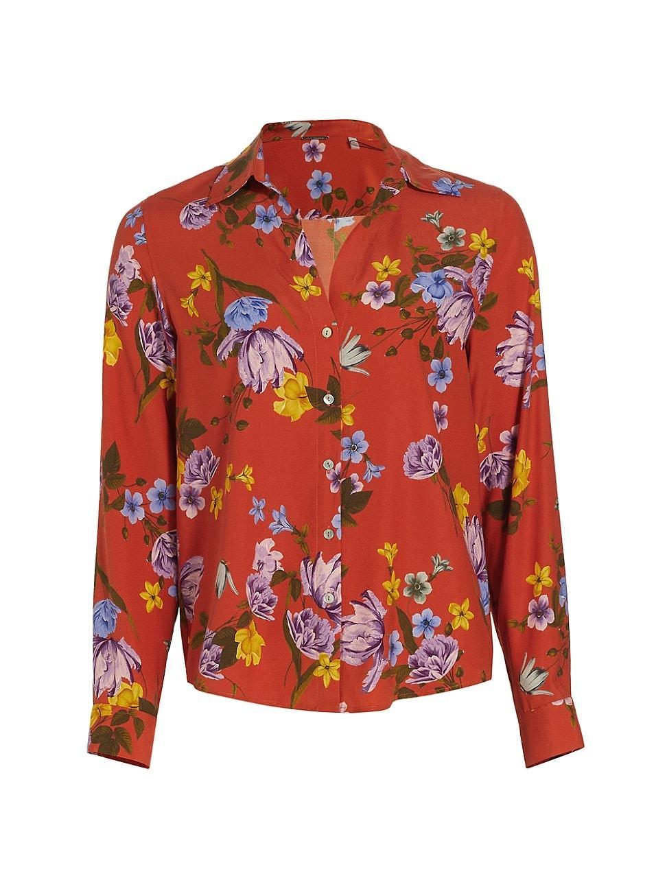 Womens Silk-Blend Floral Button-Front Blouse Product Image