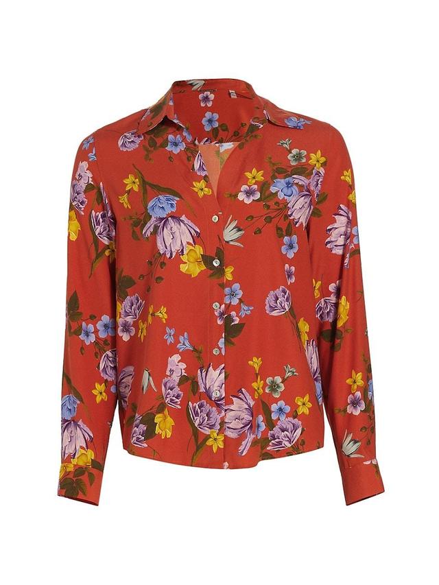 Womens Silk-Blend Floral Button-Front Blouse Product Image