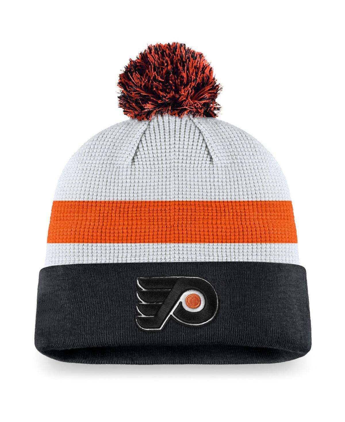 Mens Fanatics Branded White/Black Philadelphia Flyers Authentic Pro Draft Cuffed Knit Hat with Pom Product Image