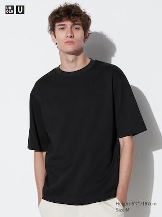 Airism Cotton Oversized Crew Neck Half-Sleeve T-Shirt Black Small UNIQLO US Product Image