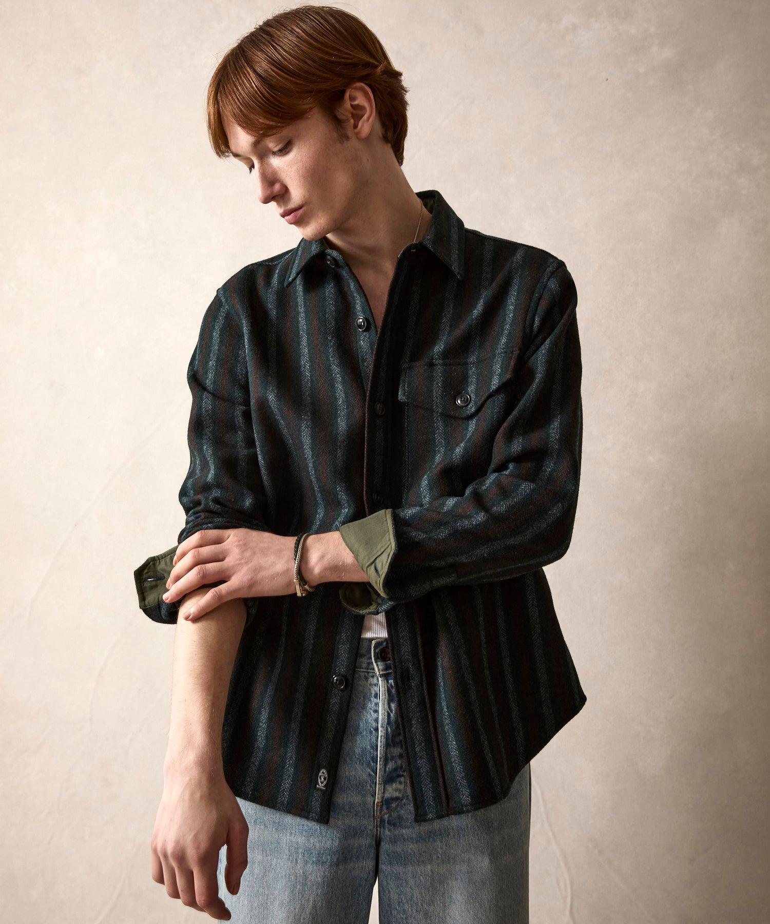 Wool Striped Utility Shirt Jacket in Blue Product Image