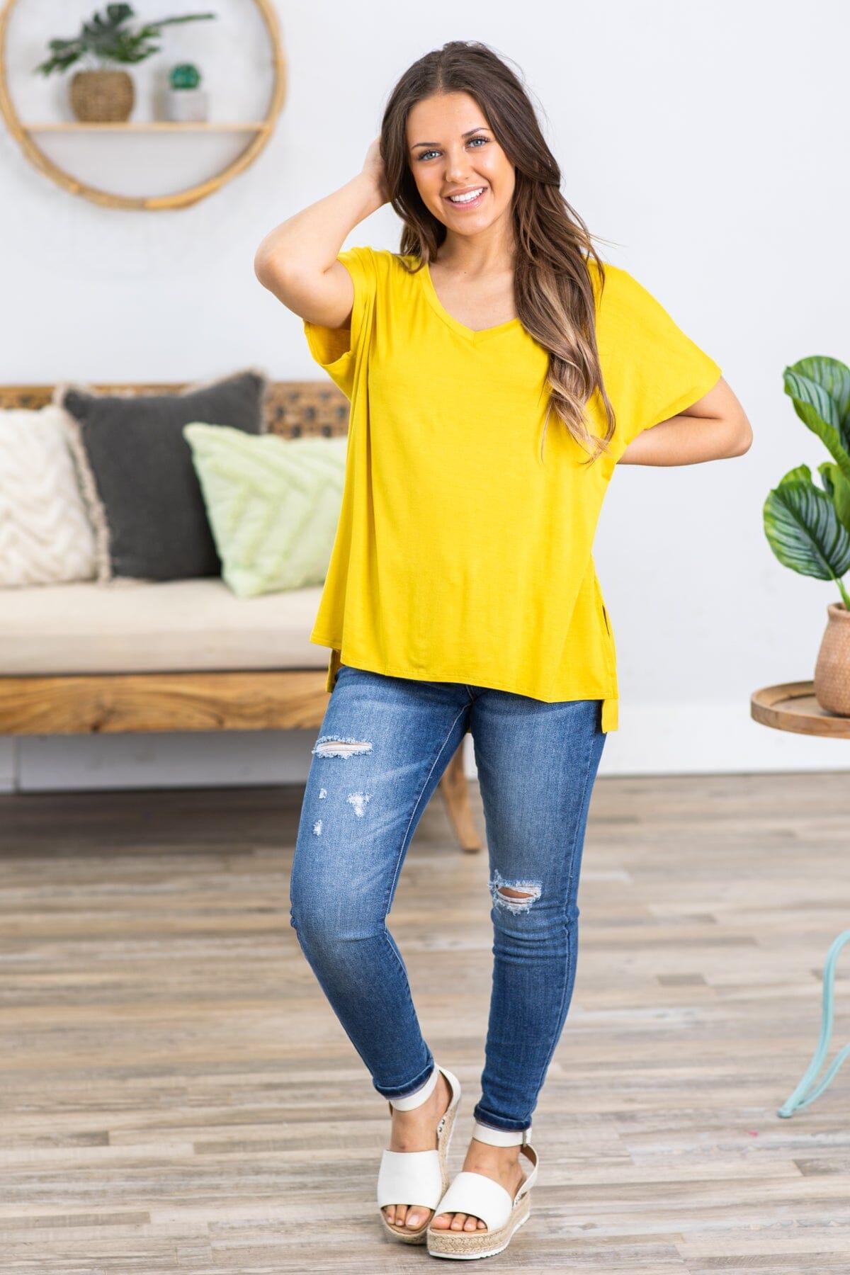 Mustard V-Neck Dolman Sleeve Top Product Image