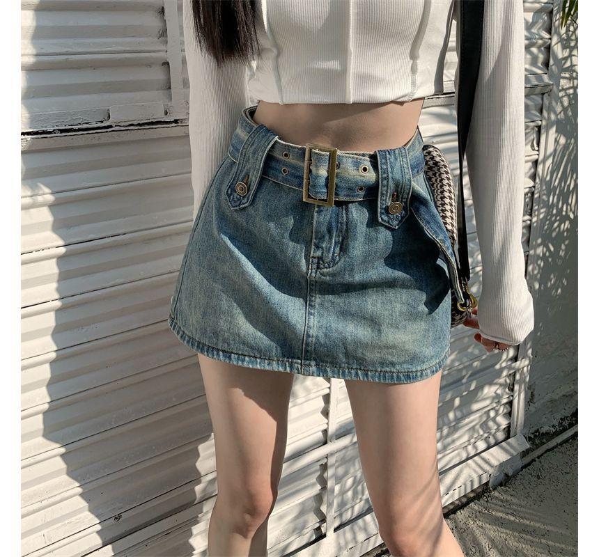 High-Waist Denim Skirt product image