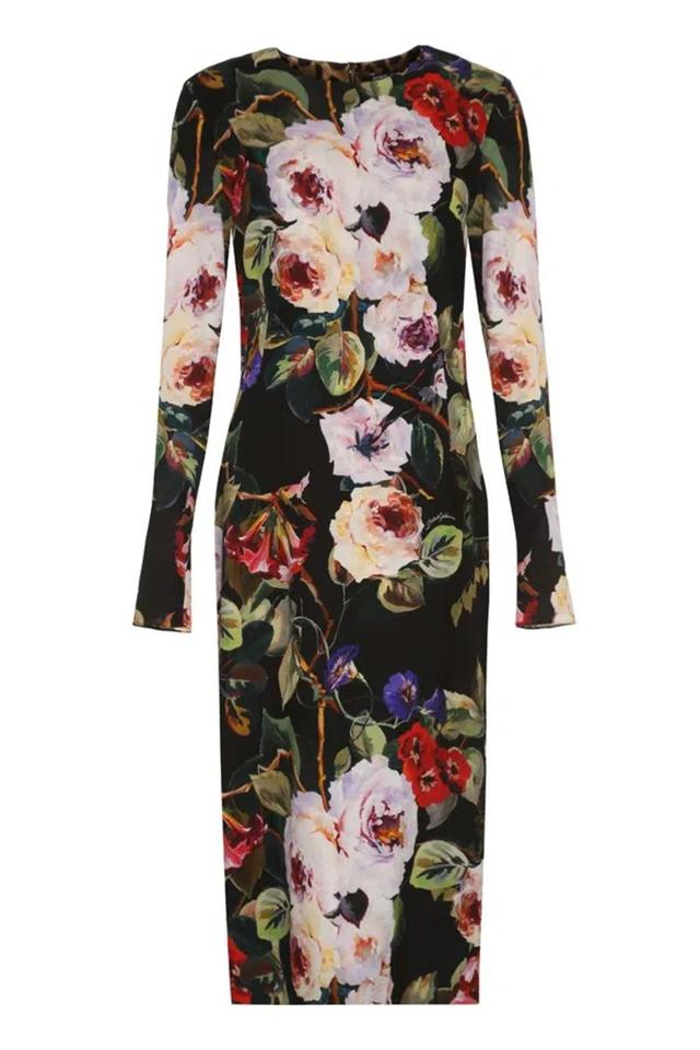 DOLCE & GABBANA Floral-print Long-sleeve Midi Dress In Multicolor Product Image