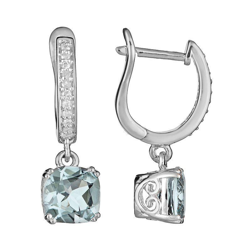 Celebration Gems Sterling Silver 1/10-ct. T.W. Diamond and Aquamarine Drop Earrings, Womens, Blue Product Image