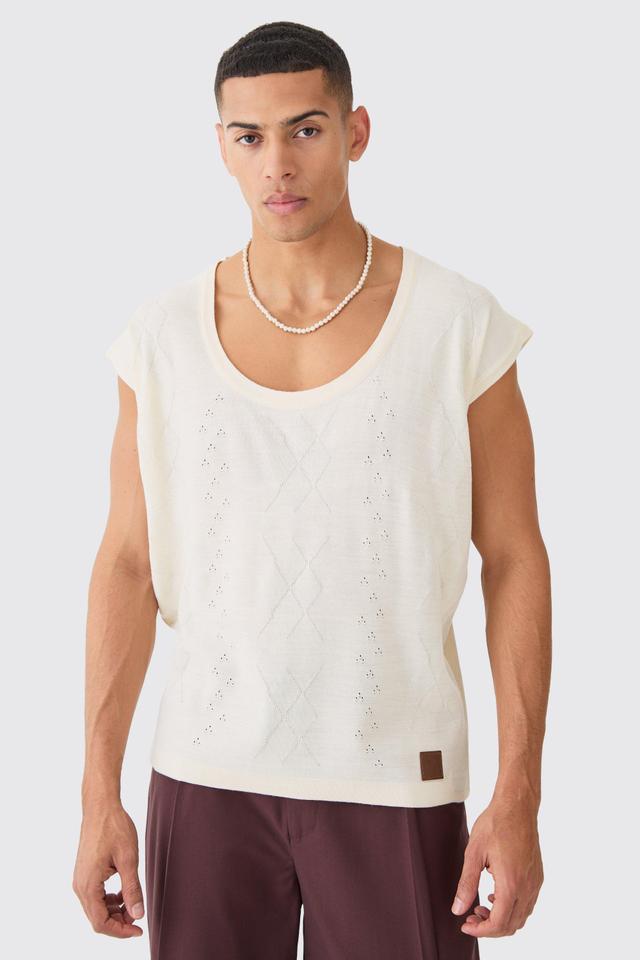 Relaxed Cable Knitted Vest | boohooMAN USA Product Image