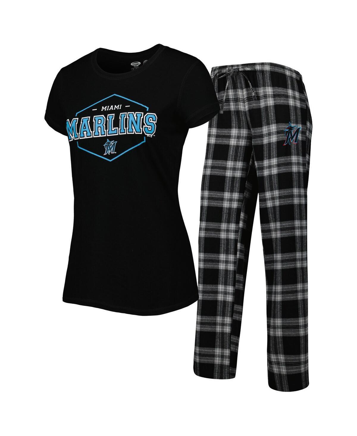 Womens Concepts Sport Black Miami Marlins Badge T-shirt and Pajama Pants Sleep Set - Black Product Image