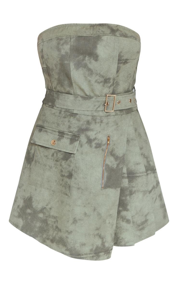 Khaki Washed Cargo Pleated Wrap Belted Bodycon Dress Product Image