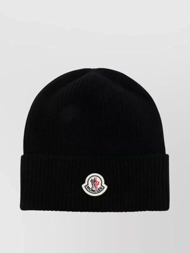 MONCLER Ribbed Knit Wool And Cashmere Beanie In Black Product Image