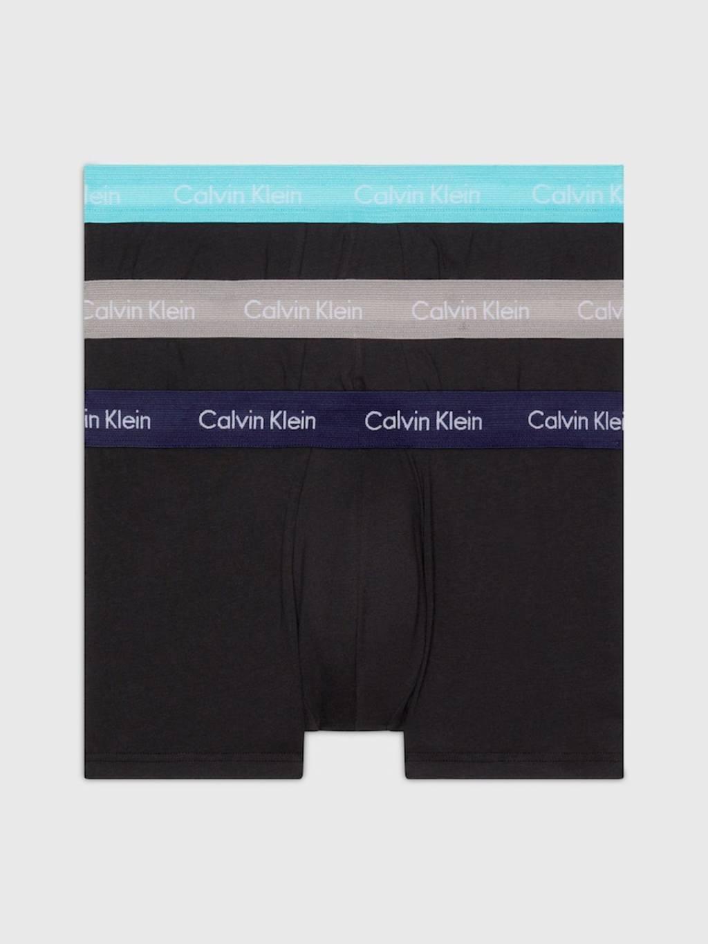 Calvin Klein cotton stretch trunks 3 pack in black with colored waistband Product Image